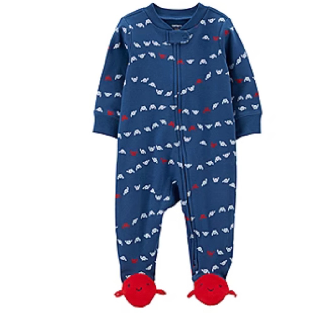 Carter's Baby Sleep and Play blue crab two way zipper size newborn